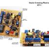 Completed circuit boards with labels.  Note the relay output for controlling a crossing bell.