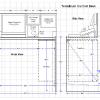 Schematic drawing of the computer control desk, showing the Train Brain control box located underneath and near the right side.  There is still room underneath for legs and feet.  Diagonal clearance is critical for the box to rotate out and upward.