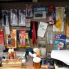 Pegboard behind work area provides easy visibility for tools and other hanging items that are not frequently used.